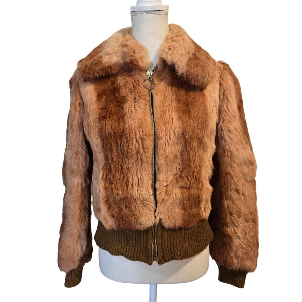 Vintage 1970s Genuine Rabbit Fur Bomber Jacket Women's Small